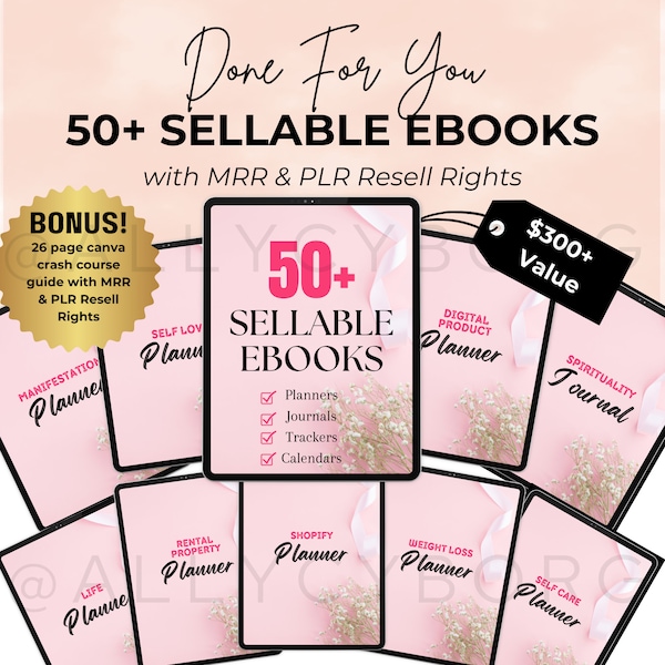 50+ MRR PLR Ebook Editable Planners Trackers and Journals w/ Private Label Rights & Master Resell Rights DFY eBooks to Resell Passive Income