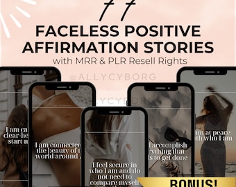 77 Faceless Positive Affirmation Story Templates Master Resell Rights MRR PLR Private Label Rights Done For You Instagram Templates Resell