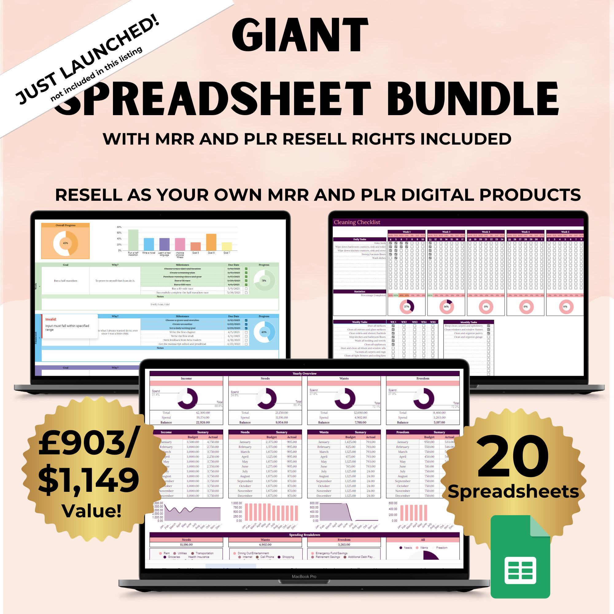 PLR & MRR Budget Spreadsheets Bundle for Google Sheets Master Resell ...