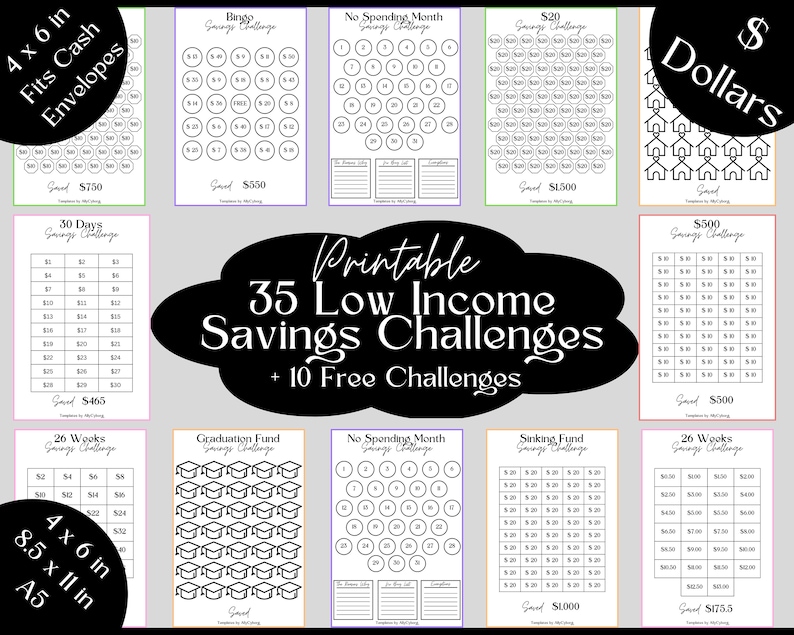 Printable Low Income Savings Challenge Bundle Printable Etsy Printable Low Income Savings Challenge Bundle Printable Etsy