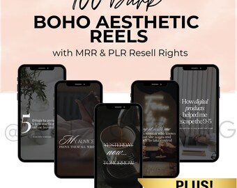 100 Dark Boho Aesthetic Reels with Content w/ Master Resell Rights MRR & Private Label Rights PLR Done For You Instagram Templates To Resell