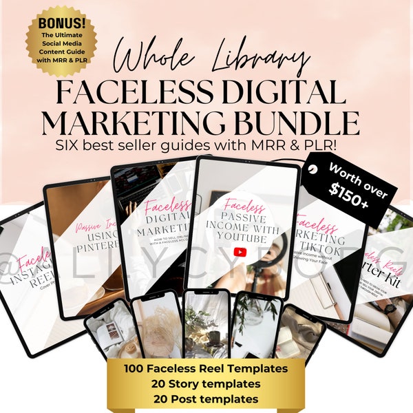 Done for you FACELESS Digital Marketing Guide Bundle with Master Resell Rights MRR & Private Label Rights PLR Done-For-You Digital Products