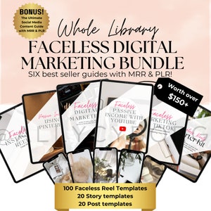 Faceless Digital Marketing Guide WHOLE Library w Master Resell Rights MRR & Private Label Rights PLR Done for you eBook passive income