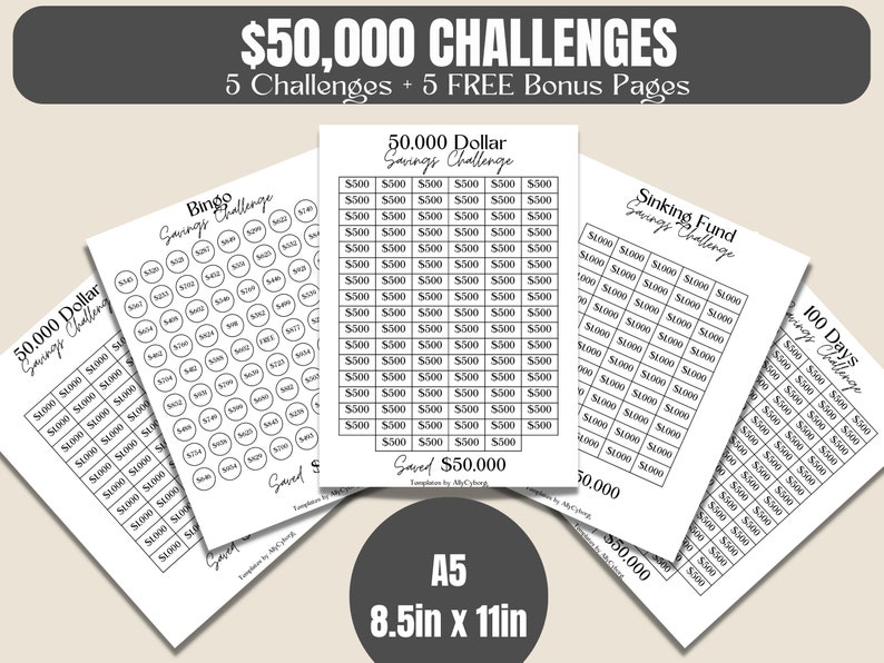 50k Savings Challenge Printable Save 50 000 in 100 Days 50k - Etsy