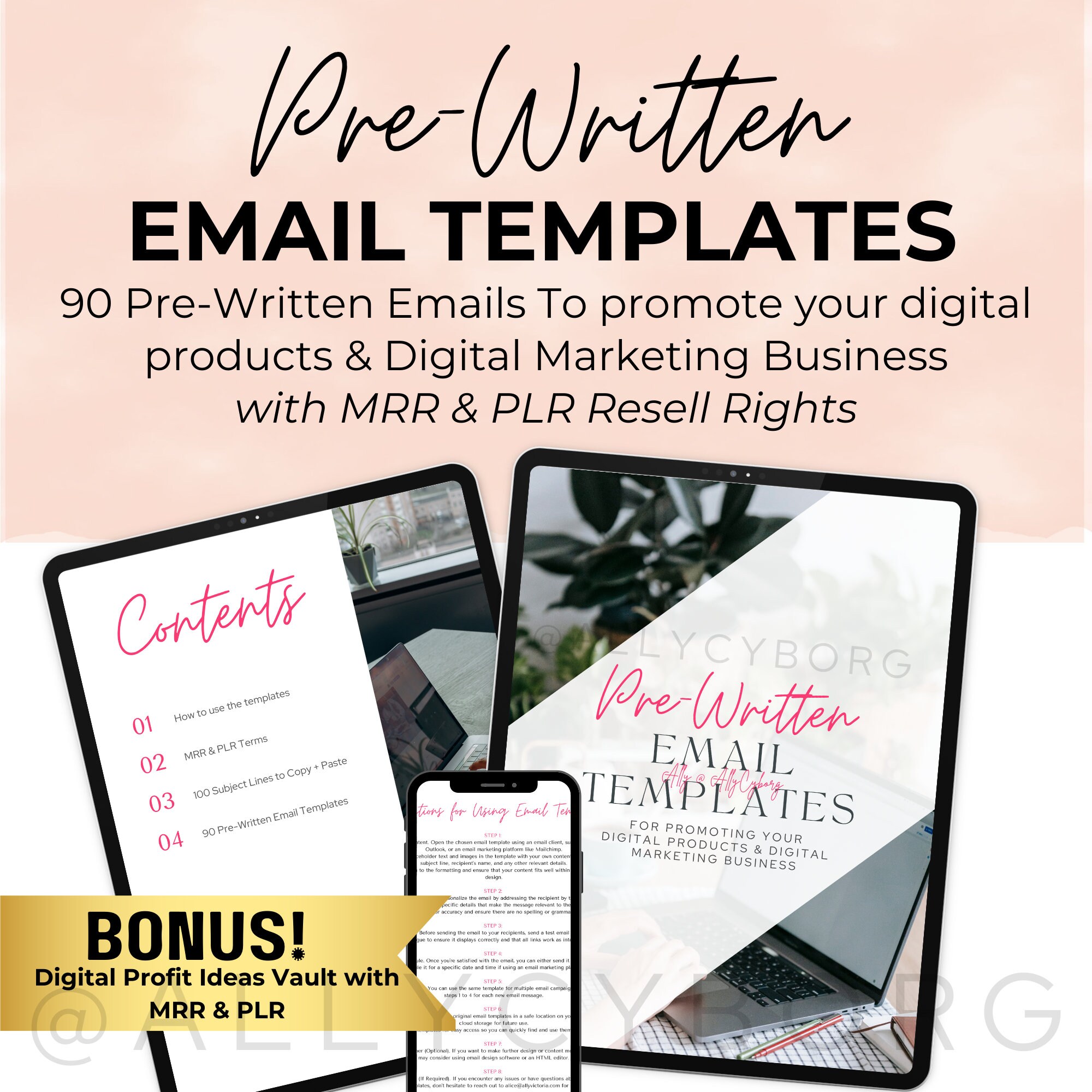 Pre-Written Email Templates For Digital Marketing w/ Master Resell Rights MRR & Private Label Rights PLR Done-For-You 90 Email Templates