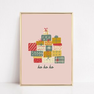 Christmas Presents Ho Ho Ho Boho Minimalist Digital Print