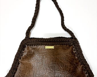 Handmade Eco Leather Shoulder Bag – Brown Crochet Handle Handbag