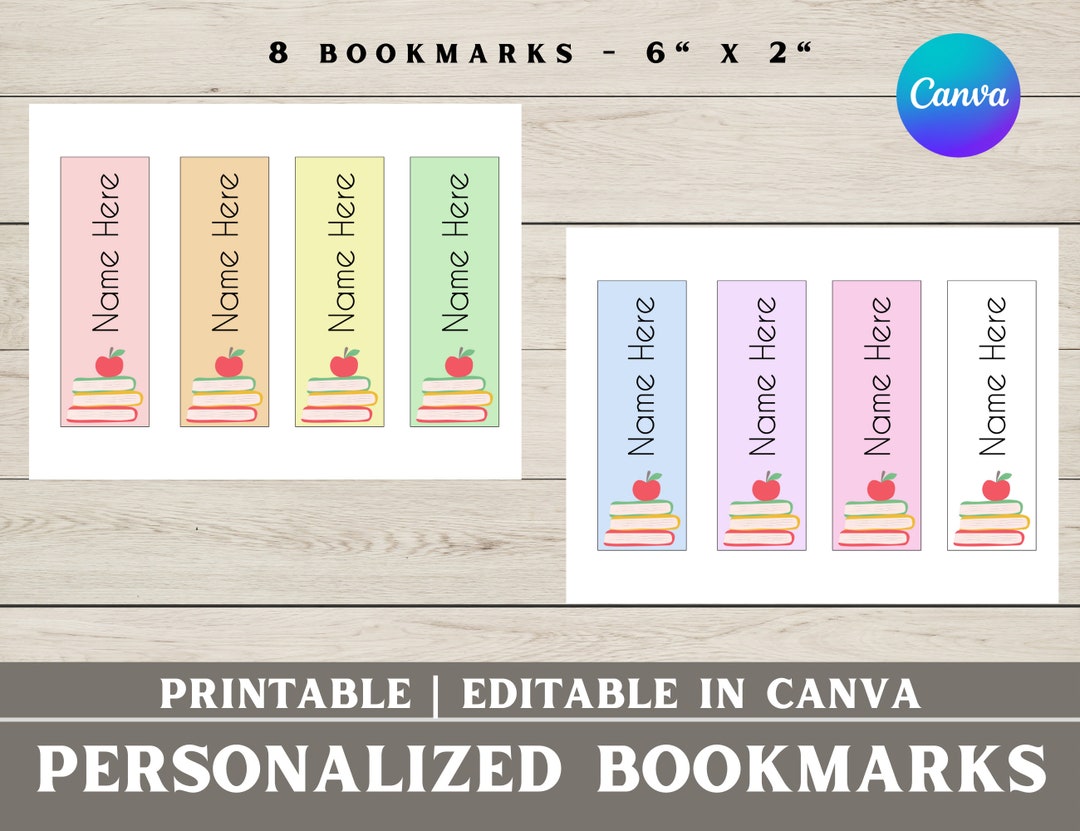 Personalized Bookmarks, Printable Bookmarks, Rainbow Colors - Etsy