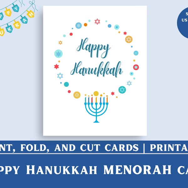 Hanukkah Menorah Card | Printable Card | 4" x 6", US Letter, A4, A5