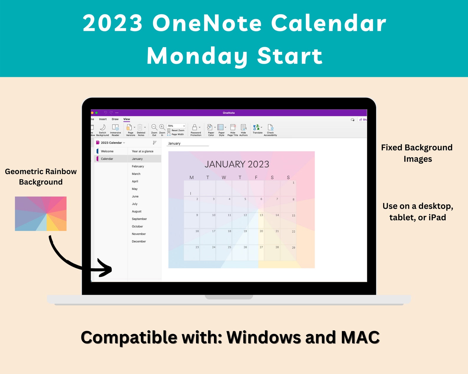 Onenote Planner, Monday Start, 2023 Onenote Digital Planner Template