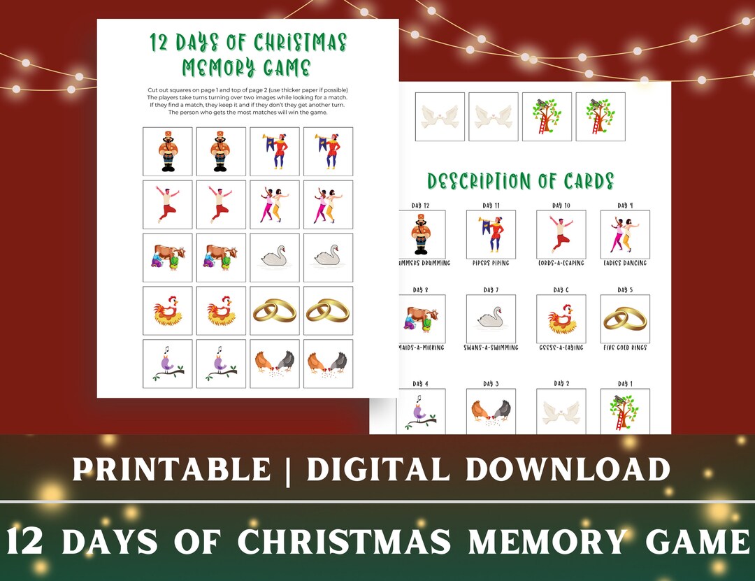 12 Days of Christmas Memory Game | Matching Game | Christmas Game - Etsy