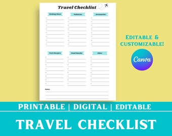 Packing Checklist Planner Printable, Travel Checklist, Item List ...