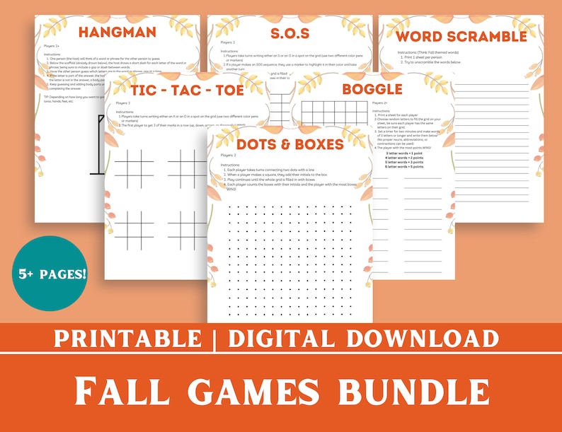 Fall Games Printable | Games Bundle - Etsy
