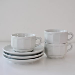 Set of 3 Vintage White Apilco ‘Flora’ Double Espresso Cups and Saucers