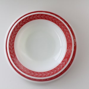 Set van 6 Vintage Pink Laurel Leaf Pyrex Servies - 3 dinerborden y 3 diepe borden