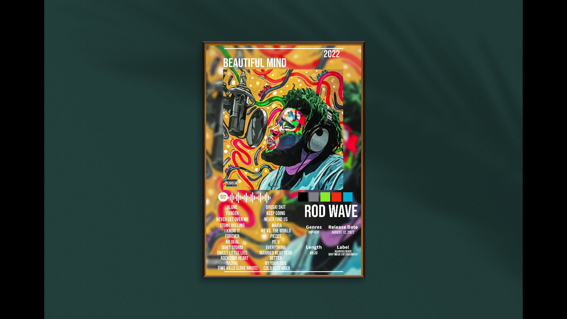 Discover Rod Wave Beautiful Mind Poster | Tracklist Album Poster | 2022 | Rod Wave Music