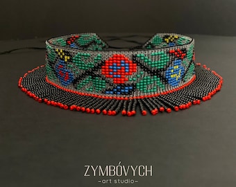 Ukrainian Beaded Gerdan Necklace, Ethnic Floral Choker