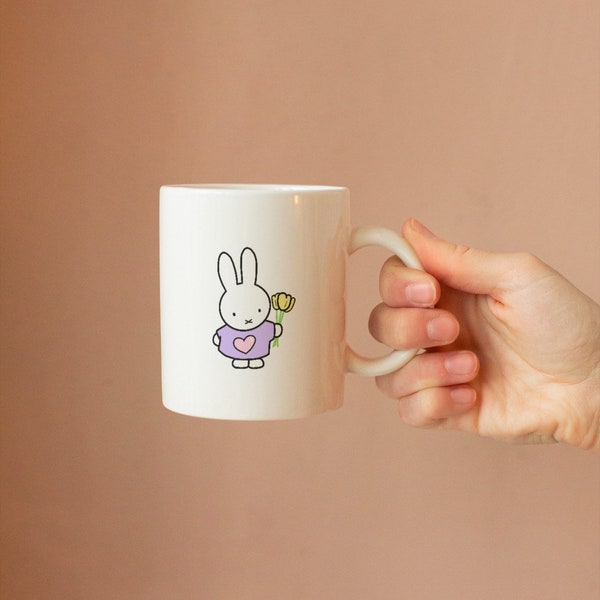 Miffy Mug | Miffy with Tulip Flowers | Cute Coffee Mugs | Miffy Cup | 11 oz Ceramic Mug | Christmas Gifts