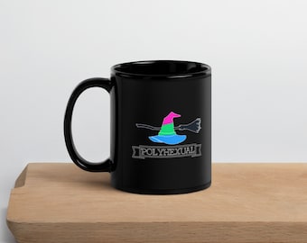 Black Glossy Polysexual Pride Mug, Witchcraft, Pagan Pride Mug, Poly Pun, Polysexual and Polyhexual