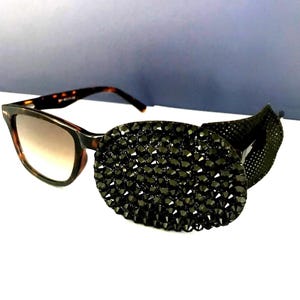 Over glasses Black Sparkle eye patch. SMALL
