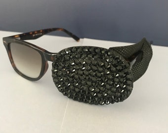 Over glasses Black Sparkle eye patch. Small