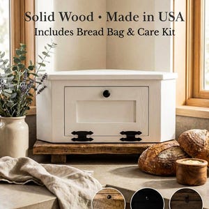 Solid Wood Corner Bread Box Countertop - Corner Bread Boxes for the Counter, Modern Farmhouse Kitchen Storage,Vegetable Bin, Primitive Decor