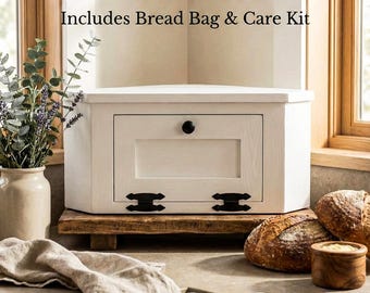 Solid Wood Corner Bread Box Countertop - Corner Bread Boxes for the Counter, Modern Farmhouse Kitchen Storage,Vegetable Bin, Primitive Decor