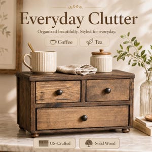 Farmhouse Countertop Cabinet: Rustic Kitchen Decor, Tea & K-Cup Storage