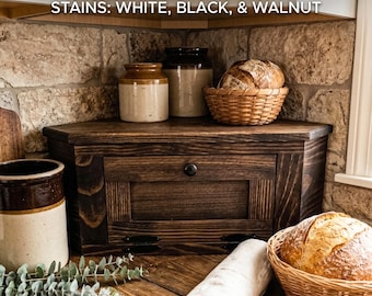 Corner Bread Box Wood breadbox Kitchen Countertop Bread box farmhouse kitchen storage primitive rustic modern farmhouse kitchen potato bin