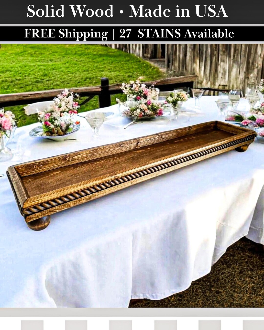 Wooden Centerpiece Tray -french Country Tray- Mantle Tray Rustic Riser ...