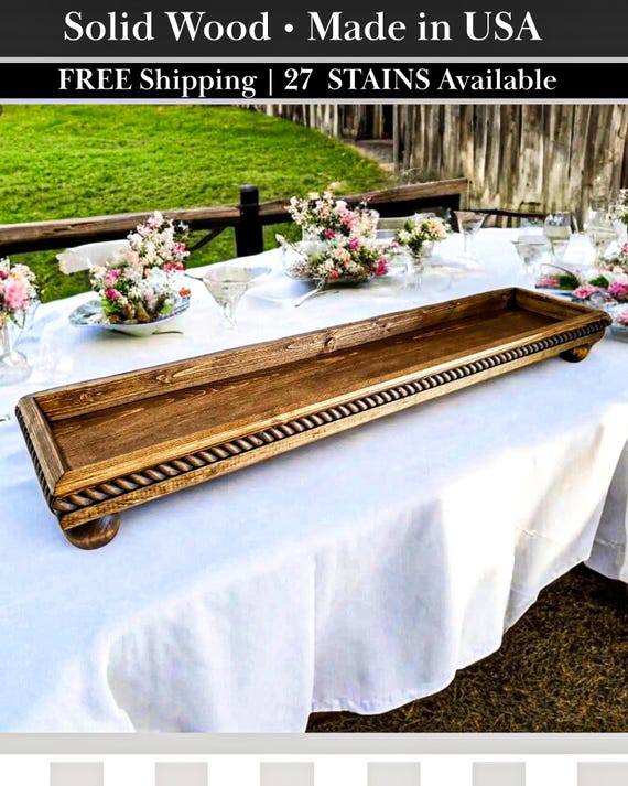 Wooden centerpiece tray -French country tray- mantle tray Rustic riser centerpiece Modern farmhouse Primitive Dining Room Table Tray Large