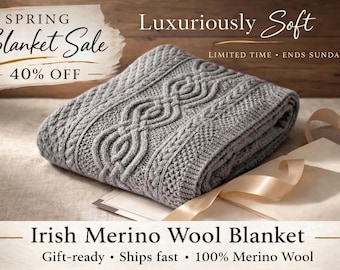 100% Irish Merino Wool Blanket - Wool Throw Blanket blankets & throws hand woven wool blanket: or...Primitive Hygge Men's Blanket Cozy Throw