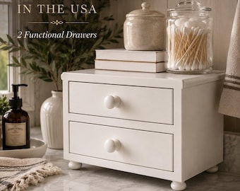 Farmhouse Countertop Cabinet: Ivory Wood Kitchen Organizer (13.5x8.5x7.25") | French Country, Modern Farmhouse Wooden Bathroom Counter Decor
