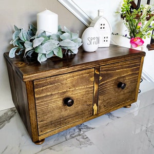 Rustic Farmhouse 2-Drawer Countertop Cabinet – Kitchen Countertop Organizer for Tea,Coffee Pod Cozy Fall Home Decor Primitive tabletop decor