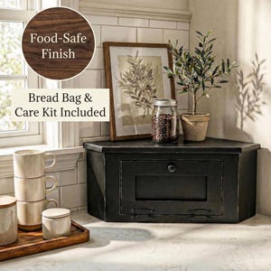Solid Wood Corner Bread Box-Modern Farmhouse Kitchen Storage,Vegetable Bin Kitchen Cabinet for Countertop,Primitive Potato Bin Tea Organizer