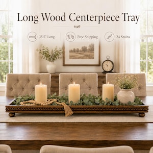 Wooden centerpiece tray | Long French country Mantle tray Rustic riser centerpiece | Large Modern farmhouse Primitive Dining Room Table Tray