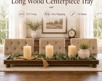 Wooden centerpiece tray | Long French country Mantle tray Rustic riser centerpiece | Large Modern farmhouse Primitive Dining Room Table Tray