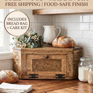 Solid Wood Corner Bread Box - Wood breadbox counter Rustic farmhouse kitchen storage primitive Kitchen modern farmhouse kitchen potato bin