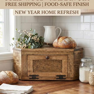 Solid Wood Corner Bread Box - Wood breadbox counter Rustic farmhouse kitchen storage primitive Kitchen modern farmhouse kitchen potato bin