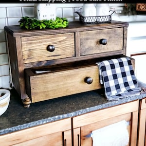 Farmhouse Countertop Cabinet: Rustic Kitchen Decor, Tea & K-Cup Storage