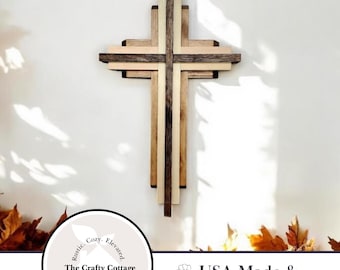 Rustic Layered Wood Cross: Christian Home Decor, Faith Wall Art (24x14.5")