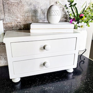 Modern Farmhouse Counter Cabinet – White Kitchen Countertop Organizer for Tea, K-Cups, Rustic Fall Decor & Primitive Countertop Storage Gift