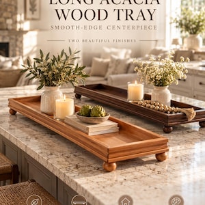 Wooden centerpiece tray | Long French country Mantle tray Rustic riser centerpiece | Large Modern farmhouse Primitive Dining Room Table Tray