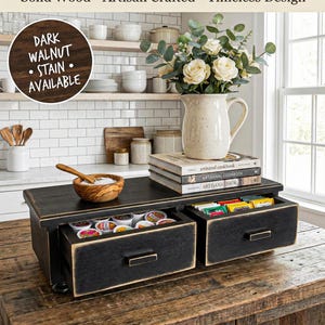 Farmhouse Kitchen Countertop Cabinet| Tea Organizer with drawers,Primitive Decor box,wood k cup storage,coffee station counter Kitchen Decor