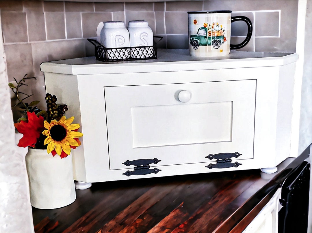 Corner Bread Box Wood Breadbox Kitchen Countertop Bread Box Farmhouse Kitchen Storage Primitive