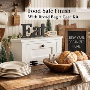 Solid Wood Bread Box, Potato Onion Bin, White Rustic Farmhouse Counter Storage