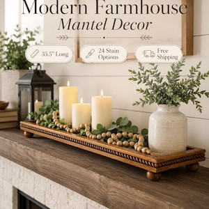 Wooden centerpiece tray | Long French country Mantle tray Rustic riser centerpiece | Large Modern farmhouse Primitive Dining Room Table Tray