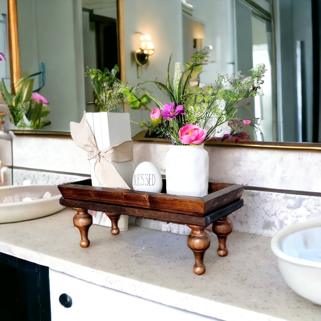 Footed Wood Riser, Wooden Tray, Bathroom Riser, Pedestal Tray ...