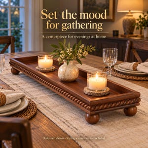 Long Solid Wood Coffee Table Tray, Footed Decorative Tray, Mantel Riser | Large Coffee Table Tray for Coffee Table Kitchen Counter Tray