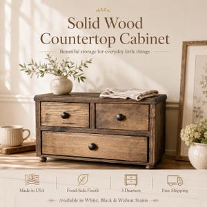 Farmhouse Countertop Cabinet: Rustic Kitchen Decor, Tea & K-Cup Storage
